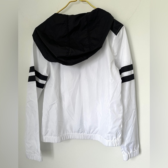 NWT Zine Zumiez White Black Semi Sheer Hooded Windbreaker Skater Jacket Medium - Picture 3 of 9